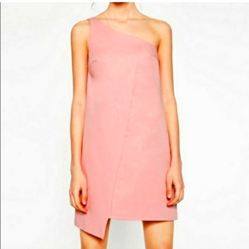 ZARA Elegant Pink One-Shoulder Dress Size Small